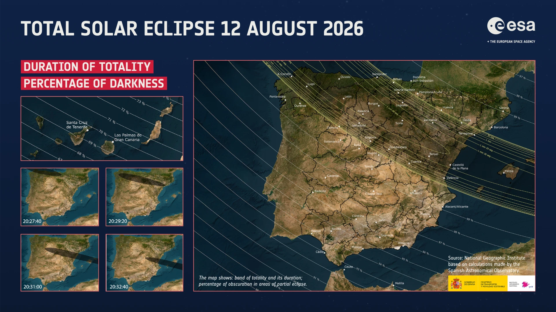 Total Solar Eclipse - 12 August 2026 - Map of totality in Spain